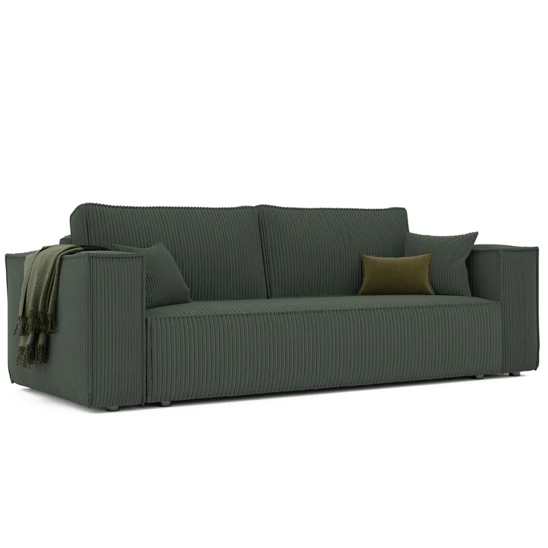 GREKPOL Sofa 240x105 cm - Canapé 3 Places Velours Côtelé - Vert Canapé Convertible 3 Places avec Dossier rembourré