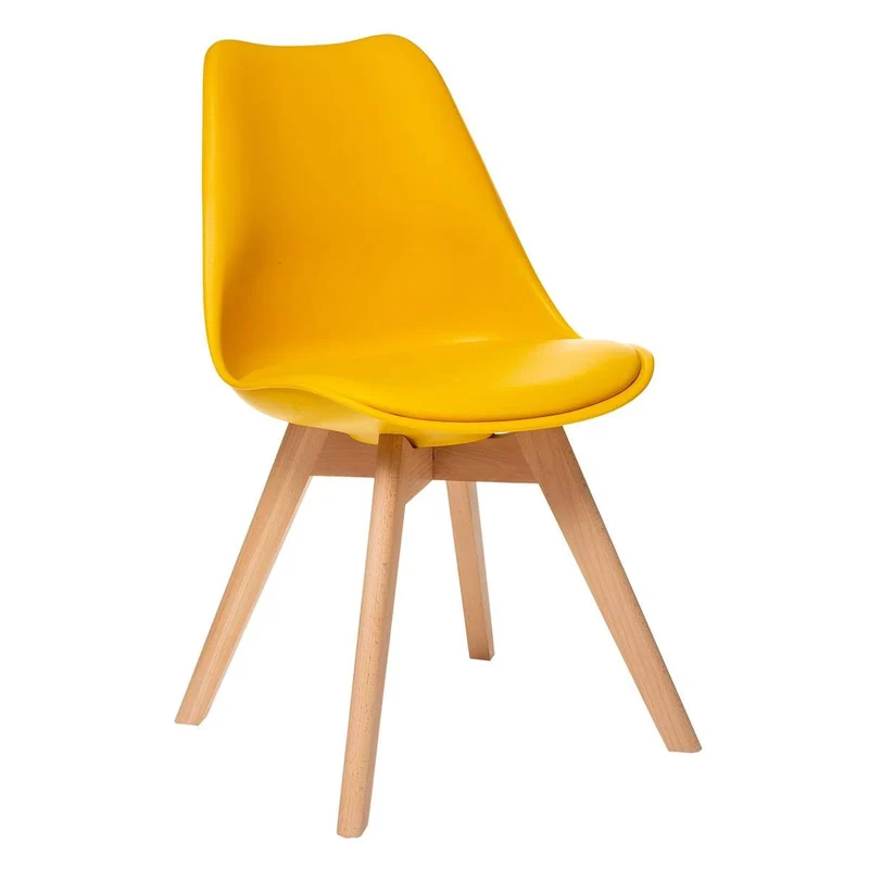 Atmosphera Créateur d'Intérieur - Chaise Baya Jaune - Plastique et Hêtre - Salle à Manger, Cuisine, Bureau, Salon - Confortable Coussin Intégré