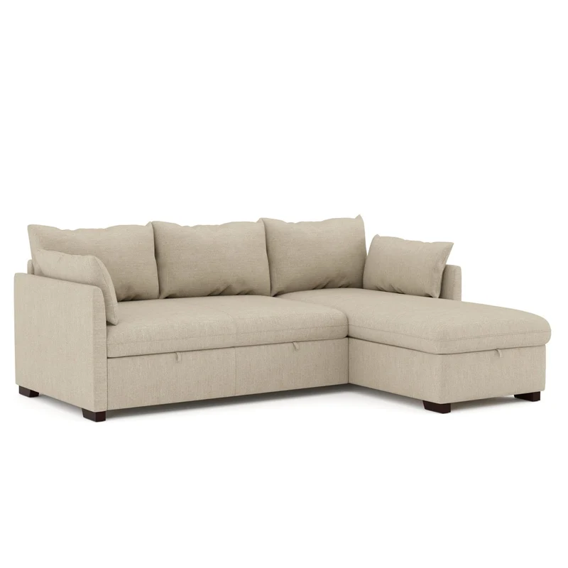 BUDWING Orlando Canapé Convertible d'angle Lit Chaise Longue Coffre Réversible Droite et Gauche Beige