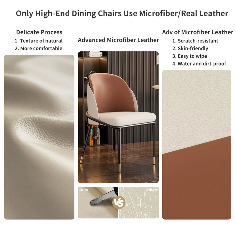 FATIVO Lot de 2 Chaises Salle à Manger: Chaise Beige et Marron de Cuisine en Cuir Confortable Chaise Design Salon avec Pieds en Métal Rembourrée pour Restaurant - 50x52x80.5cm