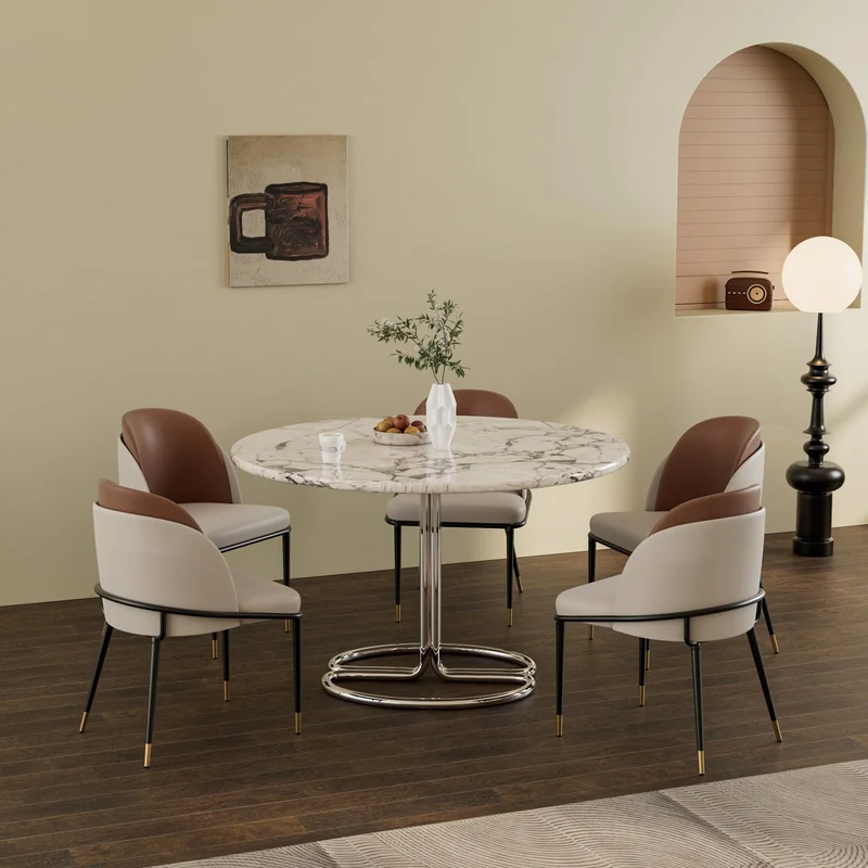 FATIVO Lot de 2 Chaises Salle à Manger: Chaise Beige et Marron de Cuisine en Cuir Confortable Chaise Design Salon avec Pieds en Métal Rembourrée pour Restaurant - 50x52x80.5cm