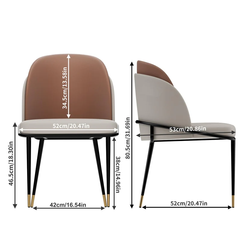 FATIVO Lot de 2 Chaises Salle à Manger: Chaise Beige et Marron de Cuisine en Cuir Confortable Chaise Design Salon avec Pieds en Métal Rembourrée pour Restaurant - 50x52x80.5cm
