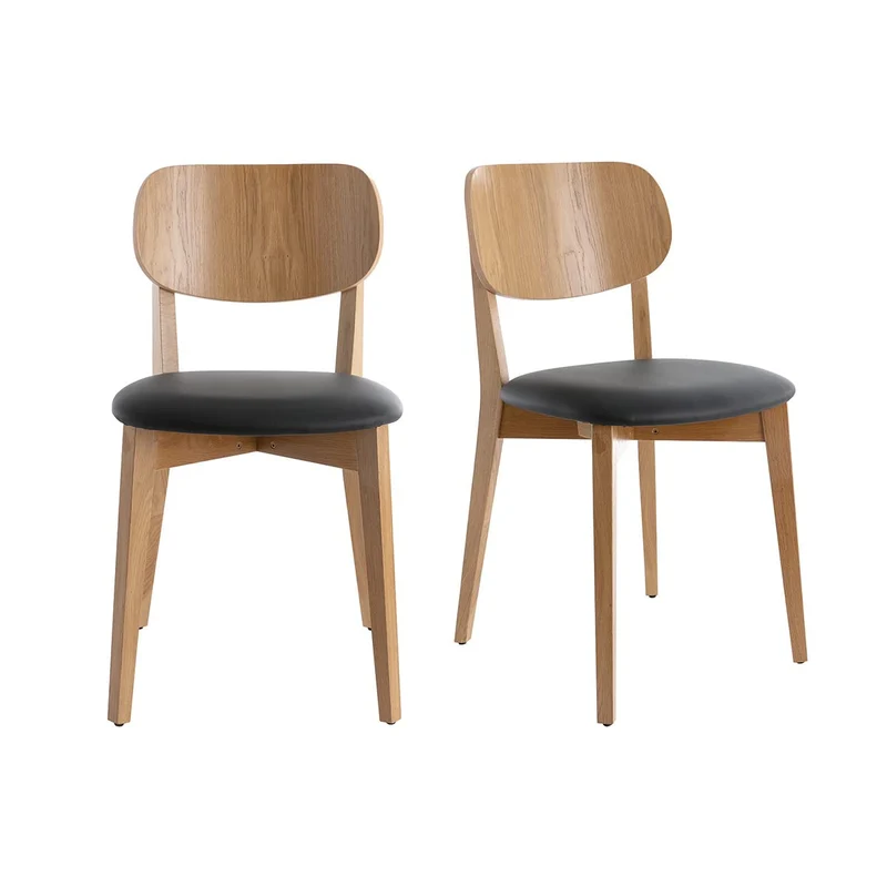 Miliboo Chaises Vintage en Bois Clair chêne et Noir (Lot de 2) Lucia