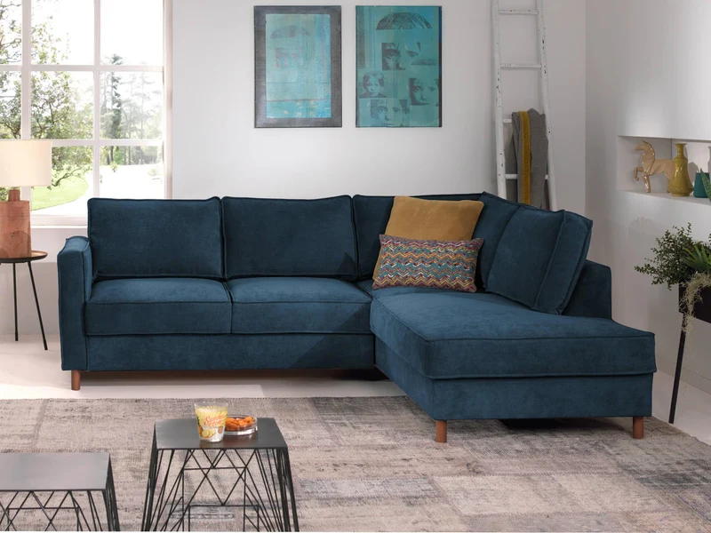 Lisa Design - Canapé d'angle Convertible - Angle Droit - Jake en Velours Côtelé - Canapé Lit - Sofa Bleu Ardoise 5 Places - Salon