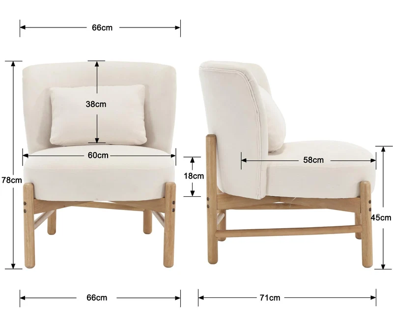 Ya-Home Fauteuil de Salon avec Cadre en Bois Massif Fauteuil Lounge avec Oreiller Lombaire Chaise de Salon en Chenille Fauteuil Rembourré pour Chambre, Blanc