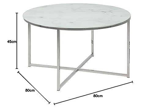 AC Design Furniture Antje Table Basse Ronde, Ø: 80 x 45 cm, Aspect Marbre Blanc /Chrome, Verre/Metal, 1 pc