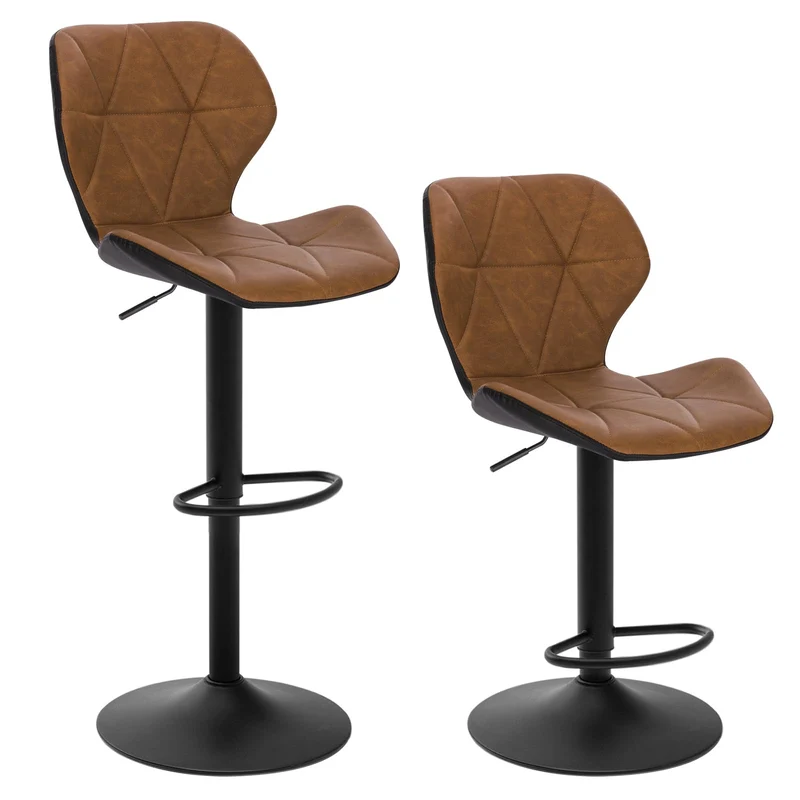 EUGAD Lot de 2 Tabouret de Bar réglable en Hauteur en Similicuir,Tabouret comptoir Style rétro,Brun 0662BY-2