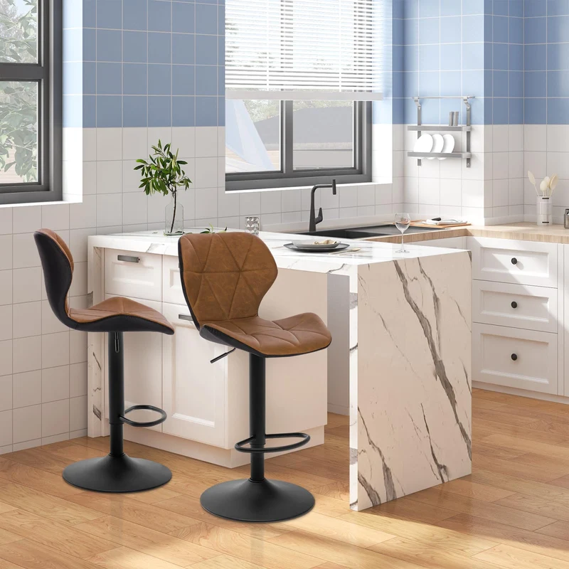 EUGAD Lot de 2 Tabouret de Bar réglable en Hauteur en Similicuir,Tabouret comptoir Style rétro,Brun 0662BY-2