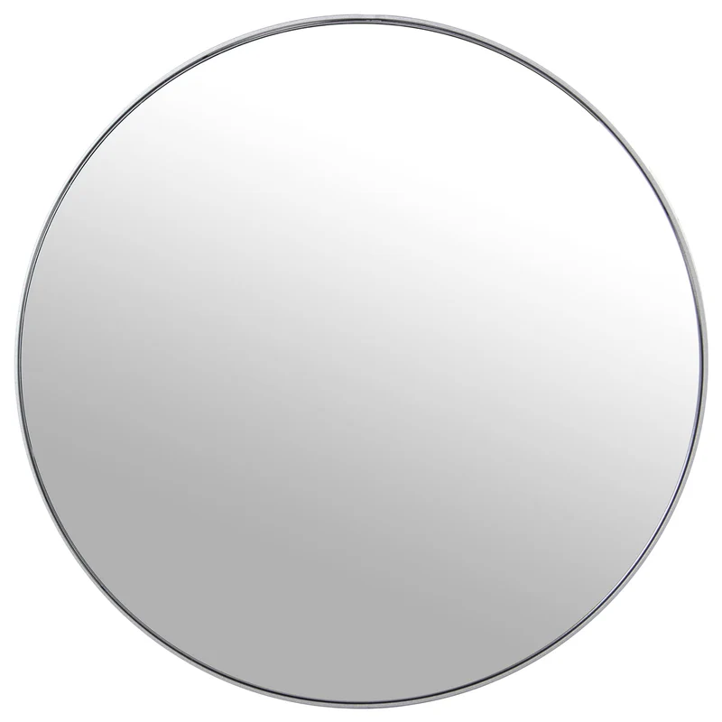 DRW Miroir Mural Rond en métal et arrière en Bois MDF argenté 100 x 1,5 cm, INT. 98,5 cm