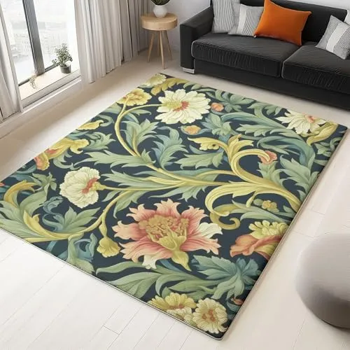 Générique Tapis de Salon 160 x 230 cm Tapis Poil Court Fin Doux Léger Résistant, Vignes Vintage Super Doux Fleurs Vigne Feuilles Vert Foncé pour Salle à Manger et Bureau Chambre Cuisine