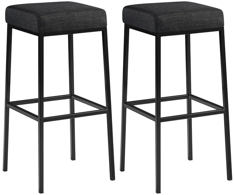 CLP Lot de 2 Tabourets De Bar Montréal avec Revêtement en Tissu I Chaise Haute avec Piétement en Métal Repose-Pied I Hauteur D'Assise 80 cm, Couleur:Gris foncé, Couleur du Cadre:Noir