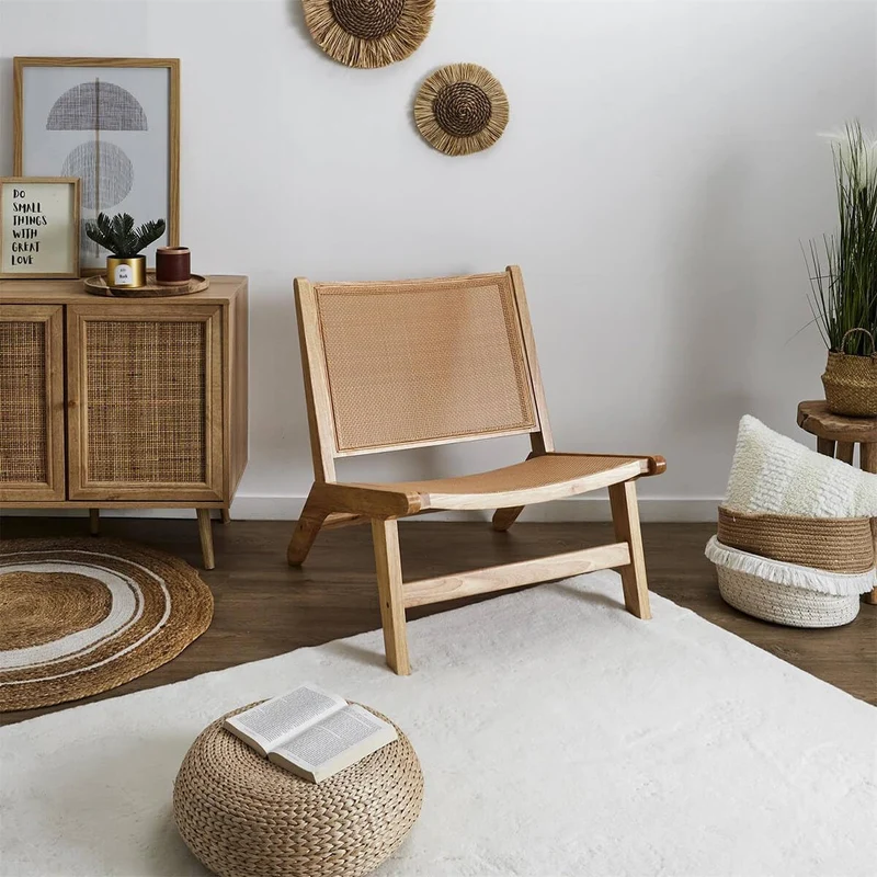 AltoBuy Maya - Fauteuil Bas Effet Bois et Façades Rotin