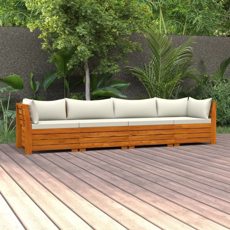 vidaXL Bois d'Acacia Massif Canapé de Jardin 4 Places avec Coussins Meuble de Terrasse Canapé d'Extérieur Sofa de Terrasse Canapé de Patio