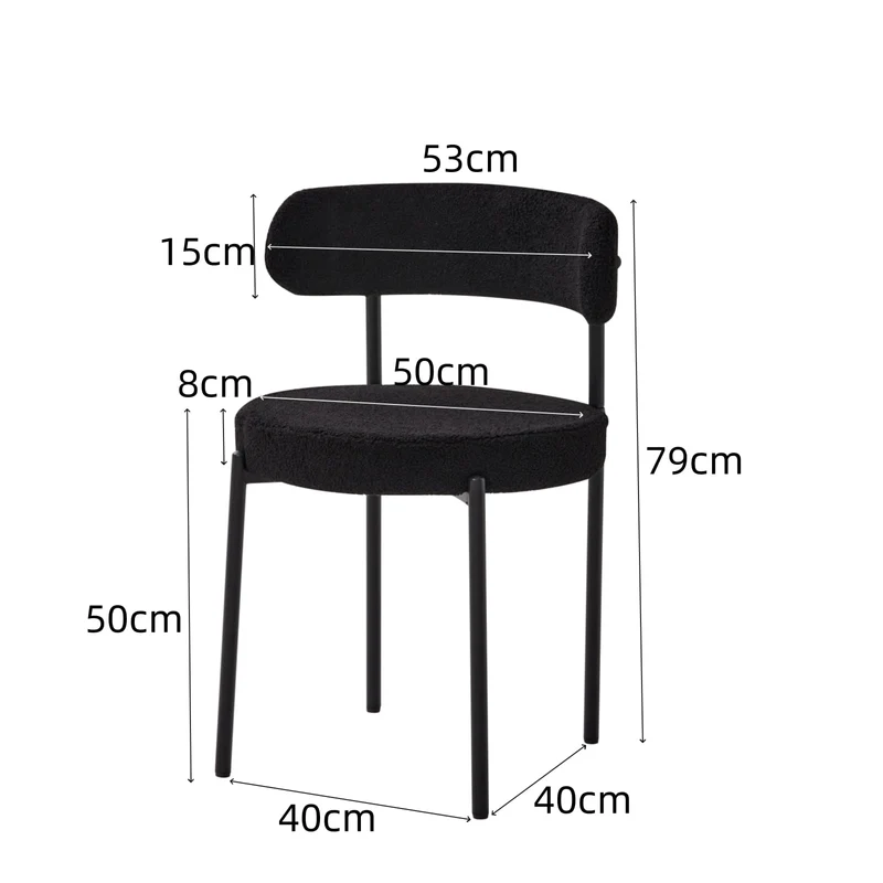 JZGORC Lot de 2 Chaises de Salle à Manger, Chaise Rembourrée en Velours Teddy, Convient pour Salle à Manger, Salon, Chambre, Salle de Conférence - Noir