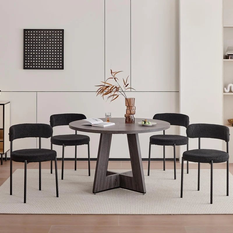 JZGORC Lot de 2 Chaises de Salle à Manger, Chaise Rembourrée en Velours Teddy, Convient pour Salle à Manger, Salon, Chambre, Salle de Conférence - Noir