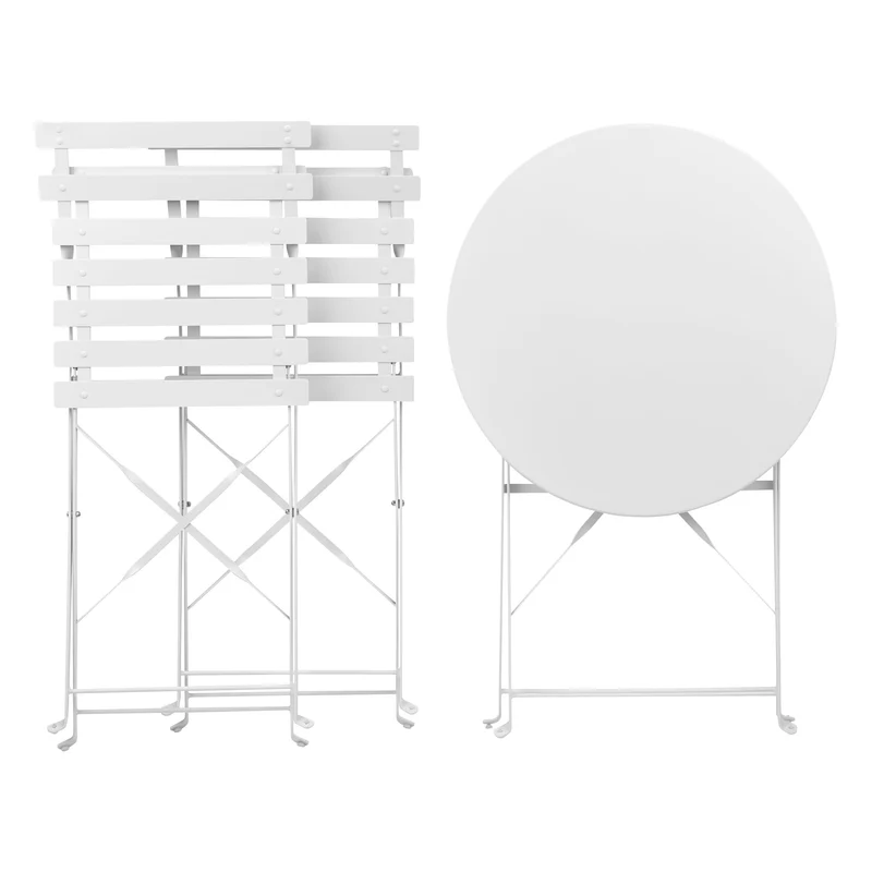 Salon de Jardin Bistrot Table et 2 Chaises en Acier Blanc Pliable avec Patins Fiori