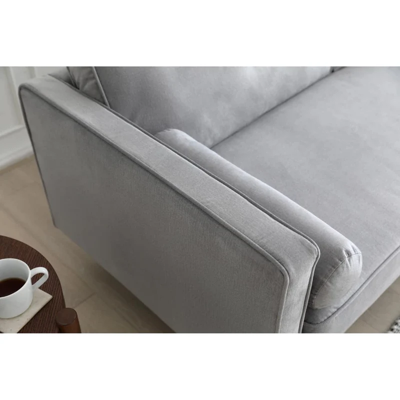 CONCEPT USINE - Canapé Nalha Gris Clair en Velours 3 Places - Revêtement en Velours 100% Polyester - avec Accoudoirs - 2 Longs Coussins Ronds Déhoussables - Largeur 199 cm - Résistant, Design Élégant