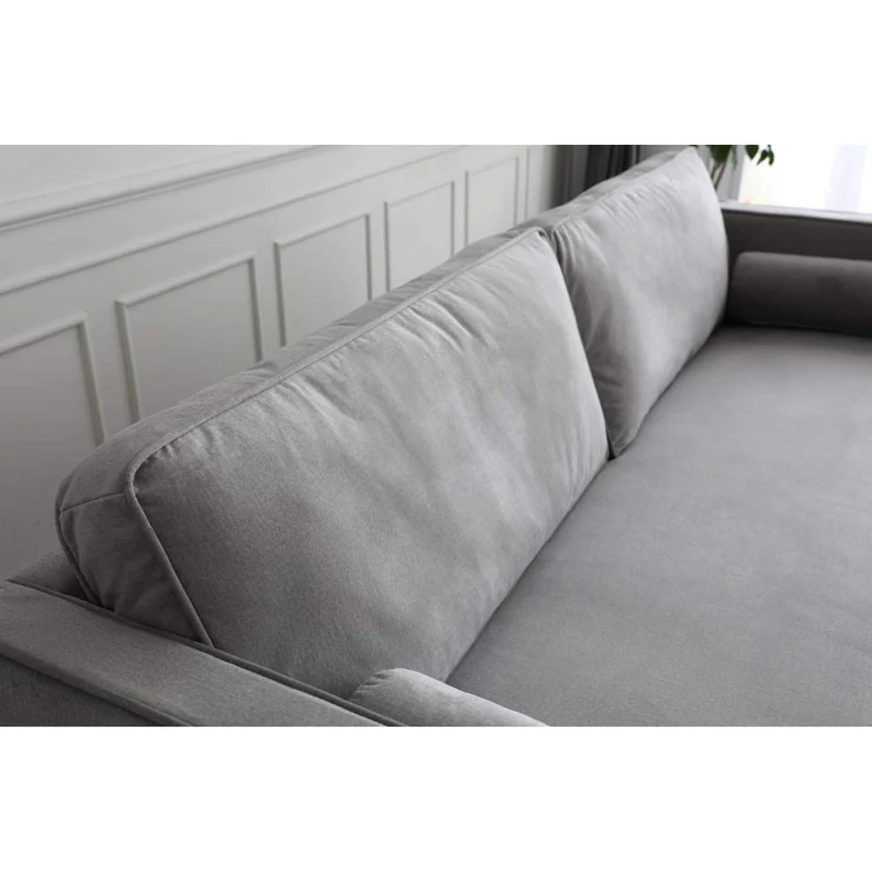 CONCEPT USINE - Canapé Nalha Gris Clair en Velours 3 Places - Revêtement en Velours 100% Polyester - avec Accoudoirs - 2 Longs Coussins Ronds Déhoussables - Largeur 199 cm - Résistant, Design Élégant