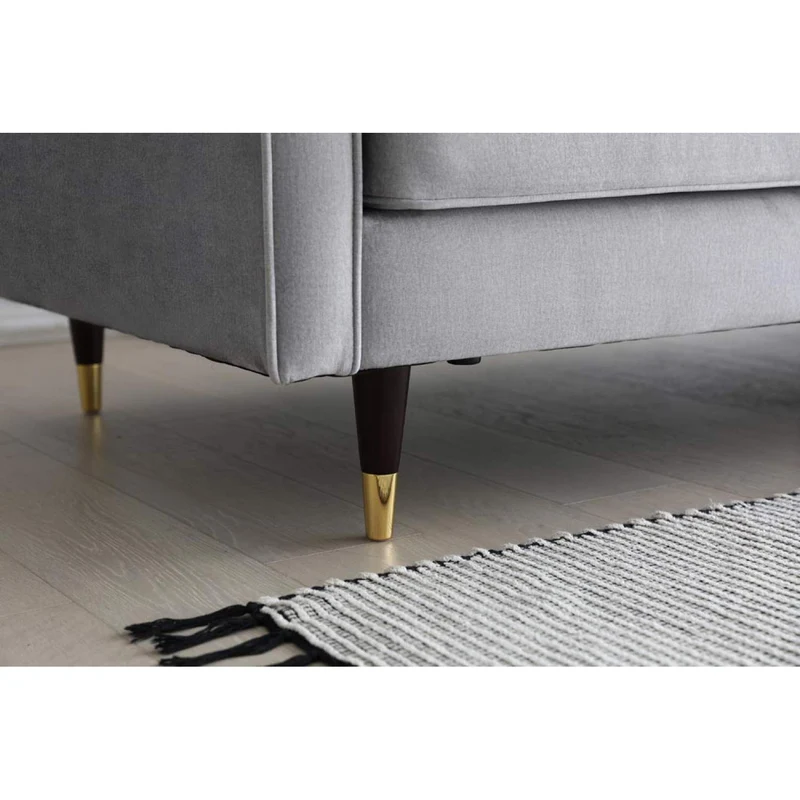 CONCEPT USINE - Canapé Nalha Gris Clair en Velours 3 Places - Revêtement en Velours 100% Polyester - avec Accoudoirs - 2 Longs Coussins Ronds Déhoussables - Largeur 199 cm - Résistant, Design Élégant