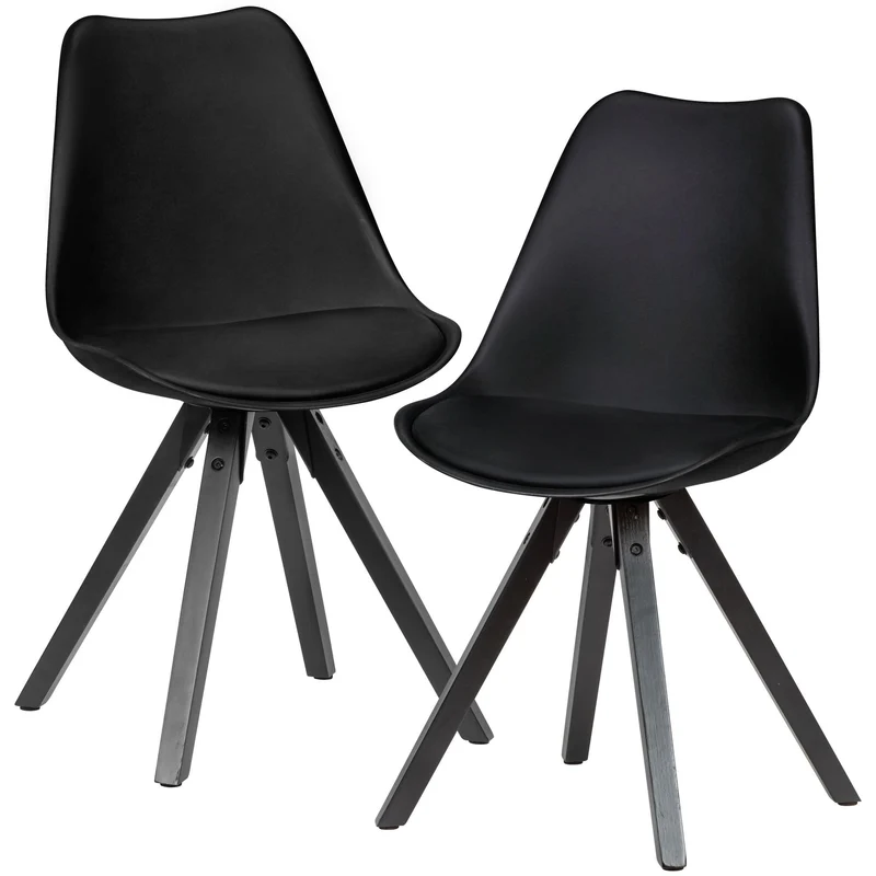 FineBuy Chaise de Salle à Manger Noir Lot de 2 Plastique/Similicuir Design Rétro | Chaise Cuisine avec Dossier et Jambes Noires | Chaise rembourrée Capacité de Charge maximale 110 kg
