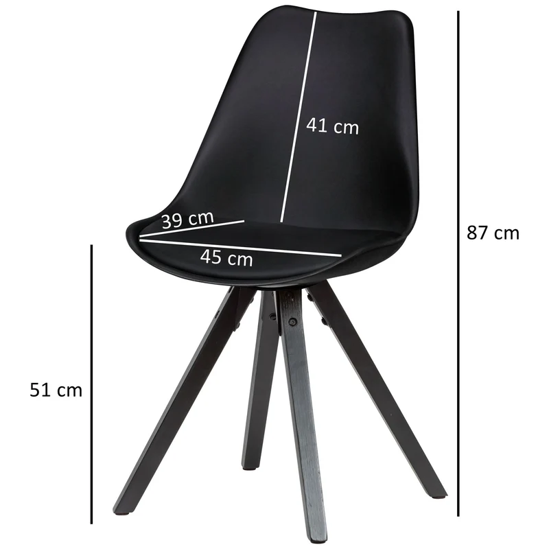 FineBuy Chaise de Salle à Manger Noir Lot de 2 Plastique/Similicuir Design Rétro | Chaise Cuisine avec Dossier et Jambes Noires | Chaise rembourrée Capacité de Charge maximale 110 kg