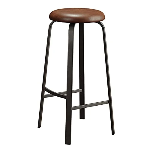 KAMPCO Tabourets de Bar de comptoir sans Dossier Rond, tabourets de Bar en Cuir PU avec Tapisserie et Cadre en métal, 65cm/75cm