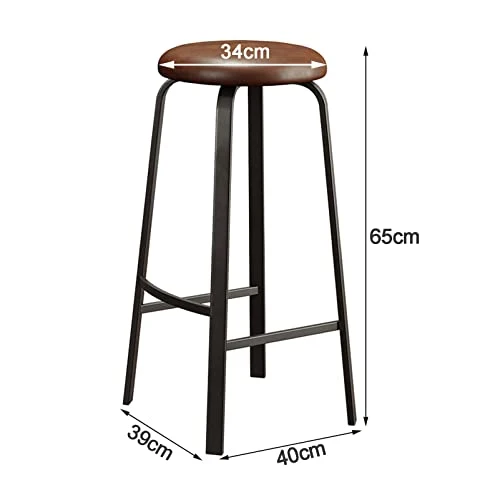 KAMPCO Tabourets de Bar de comptoir sans Dossier Rond, tabourets de Bar en Cuir PU avec Tapisserie et Cadre en métal, 65cm/75cm