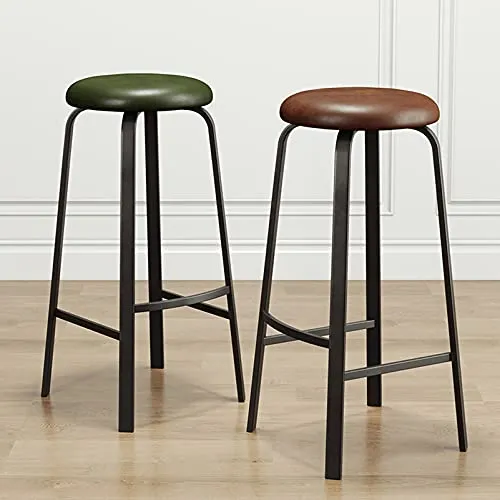 KAMPCO Tabourets de Bar de comptoir sans Dossier Rond, tabourets de Bar en Cuir PU avec Tapisserie et Cadre en métal, 65cm/75cm