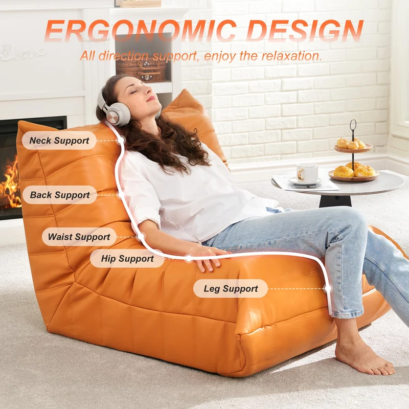 Hobestluk Pouf poire géant en mousse à mémoire de forme pour adultes, salon, chambre à coucher, dortoir, bureau (orange)