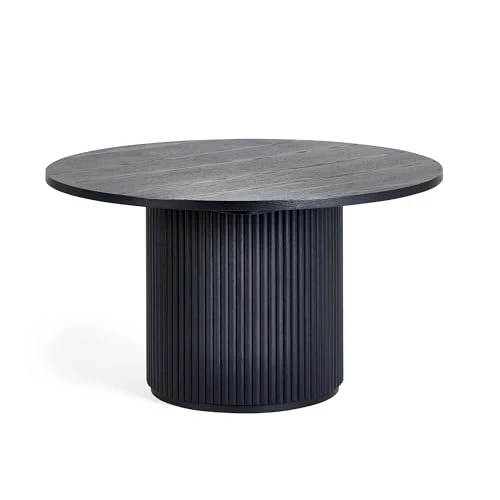 Julian Bowen Table Basse Ronde cannelée Noire Louis, Bois de frêne, 80 x 80 cm