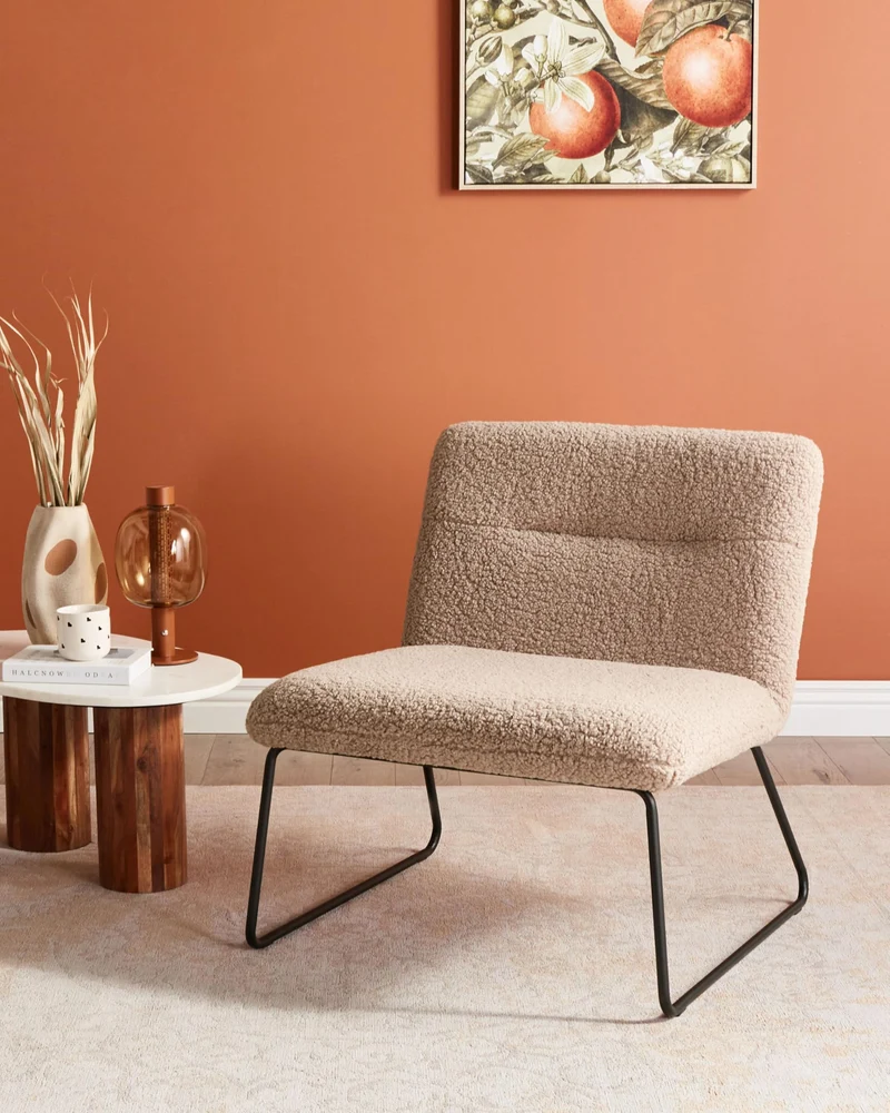 Fauteuil Vintage Classique en Bouclé Structure en Métal Siège Large Beige Cotulla