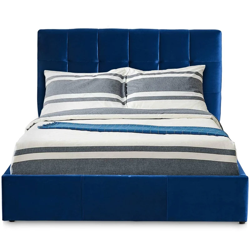 Menzzo Lit Double Luftani avec sommier relevable 140x190cm Velours Bleu