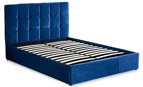 Menzzo Lit Double Luftani avec sommier relevable 140x190cm Velours Bleu