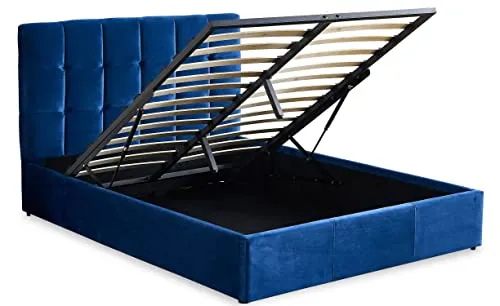 Menzzo Lit Double Luftani avec sommier relevable 140x190cm Velours Bleu
