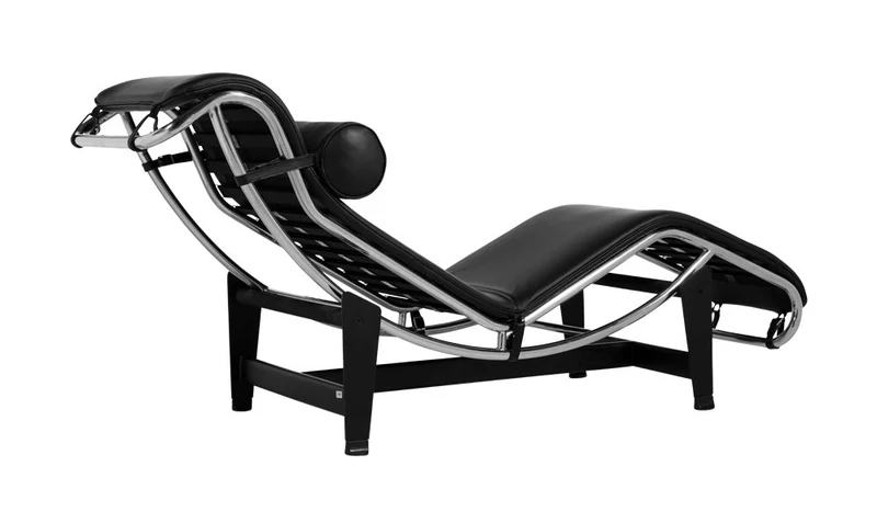 Mod Interiors Le Corbusier Style LC4 Chaiselongue, Leder, Schwarz