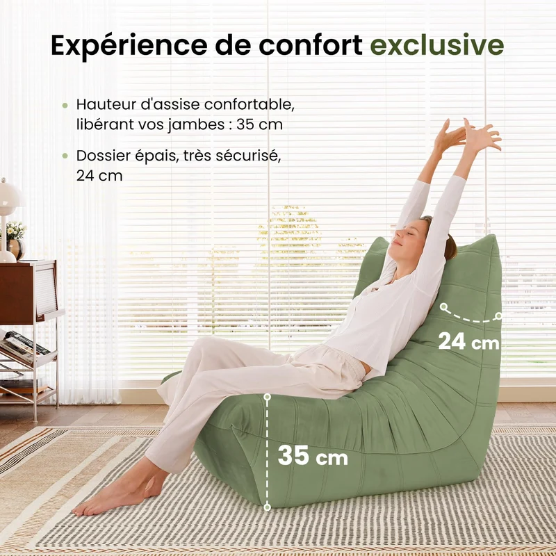 Canapé Lounge pour Petits espaces, canapé Paresseux de Sol avec Mousse à mémoire de Forme, canapé Nuage en suédine, Petit canapé pour Chambre et Salon, Vert