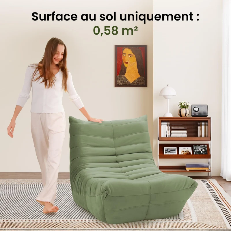 Canapé Lounge pour Petits espaces, canapé Paresseux de Sol avec Mousse à mémoire de Forme, canapé Nuage en suédine, Petit canapé pour Chambre et Salon, Vert
