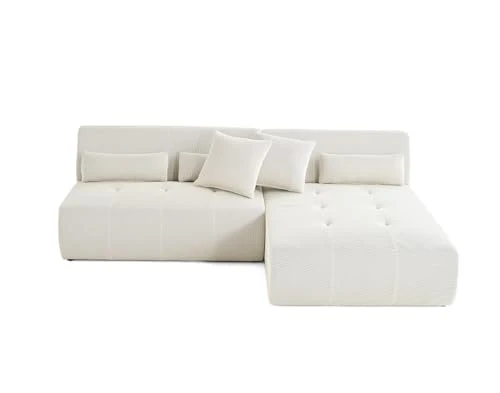 Lisa Design - Onyx - canapé modulable d'angle réversible 4 Places - en Tissu Mailles 3D, Beige