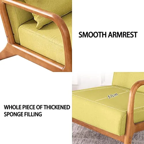 OLSKFUH Chaise De Loisirs pour Chambre À Coucher, Fauteuil en Cuir, Chaise D'Appoint Rétro du Milieu du Siècle Rembourrée avec Cadre en Bois, Chaise De Lecture Confortable,Blue-Size