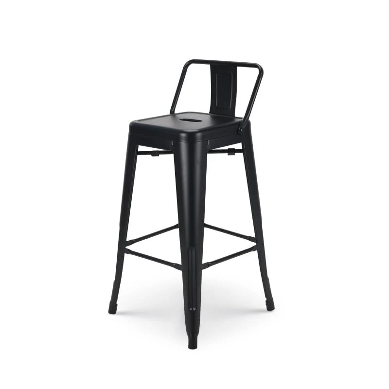 Tabouret de Bar en métal Noir Mat Style Industriel - avec Dossier - Hauteur 66cm