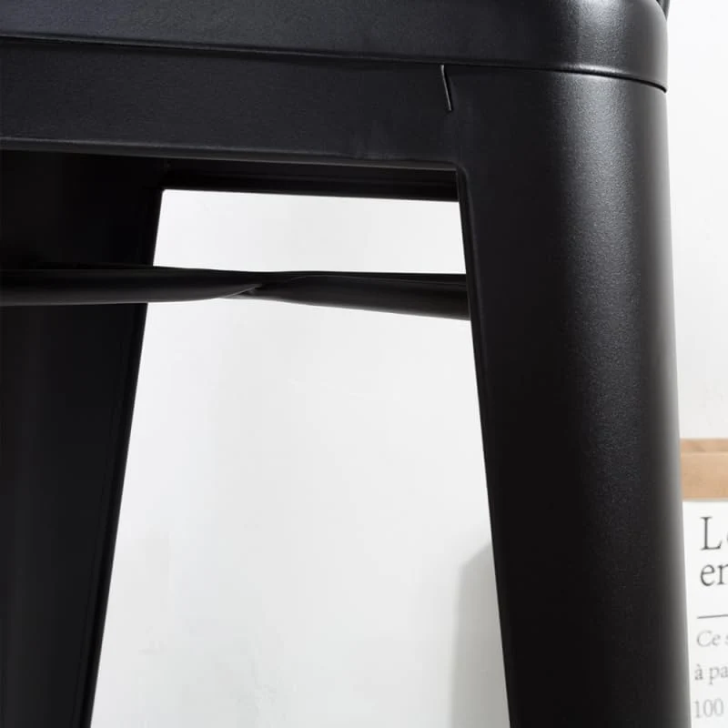 Tabouret de Bar en métal Noir Mat Style Industriel - avec Dossier - Hauteur 66cm