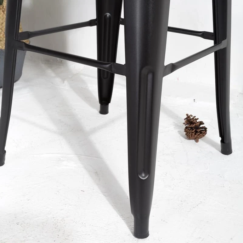 Tabouret de Bar en métal Noir Mat Style Industriel - avec Dossier - Hauteur 66cm