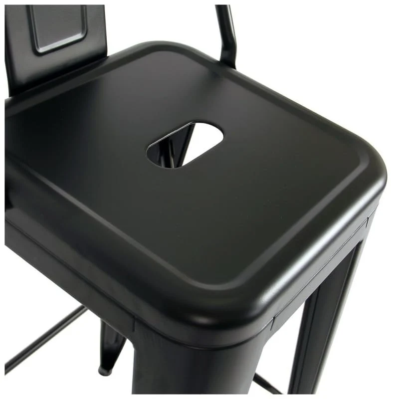 Tabouret de Bar en métal Noir Mat Style Industriel - avec Dossier - Hauteur 66cm
