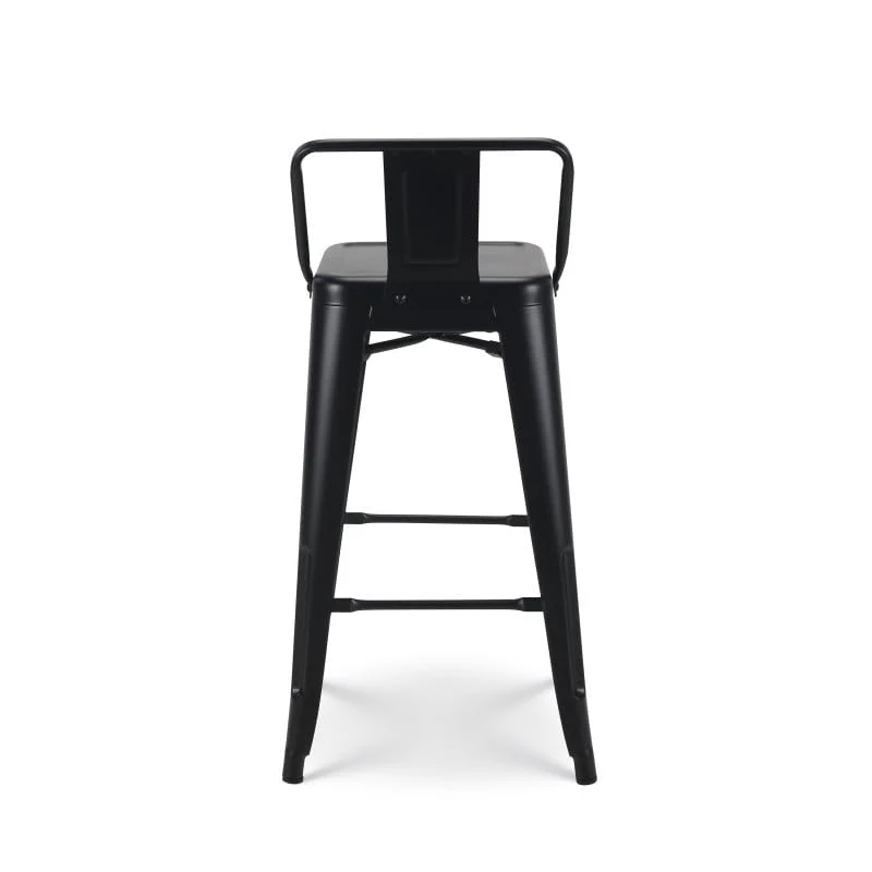 Tabouret de Bar en métal Noir Mat Style Industriel - avec Dossier - Hauteur 66cm