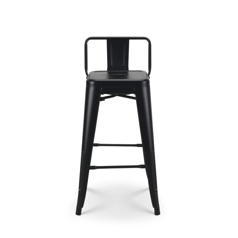 Tabouret de Bar en métal Noir Mat Style Industriel - avec Dossier - Hauteur 66cm