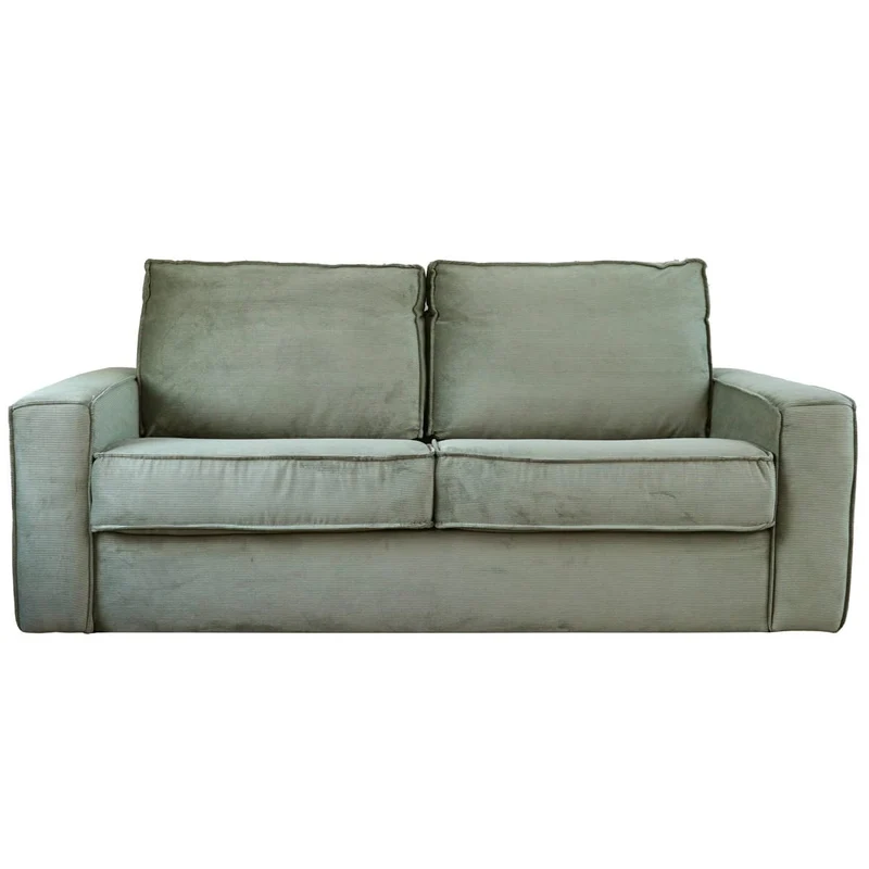 HOMIFAB Canapé Convertible 3 Places en Velours Fines côtes Vert - Ouverture Express - Couchage Quotidien - Matelas HD 140 x 190 - Mattia