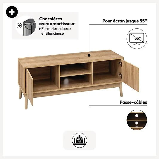 5five - Meuble TV 2 placards Effet chêne Naturel abana
