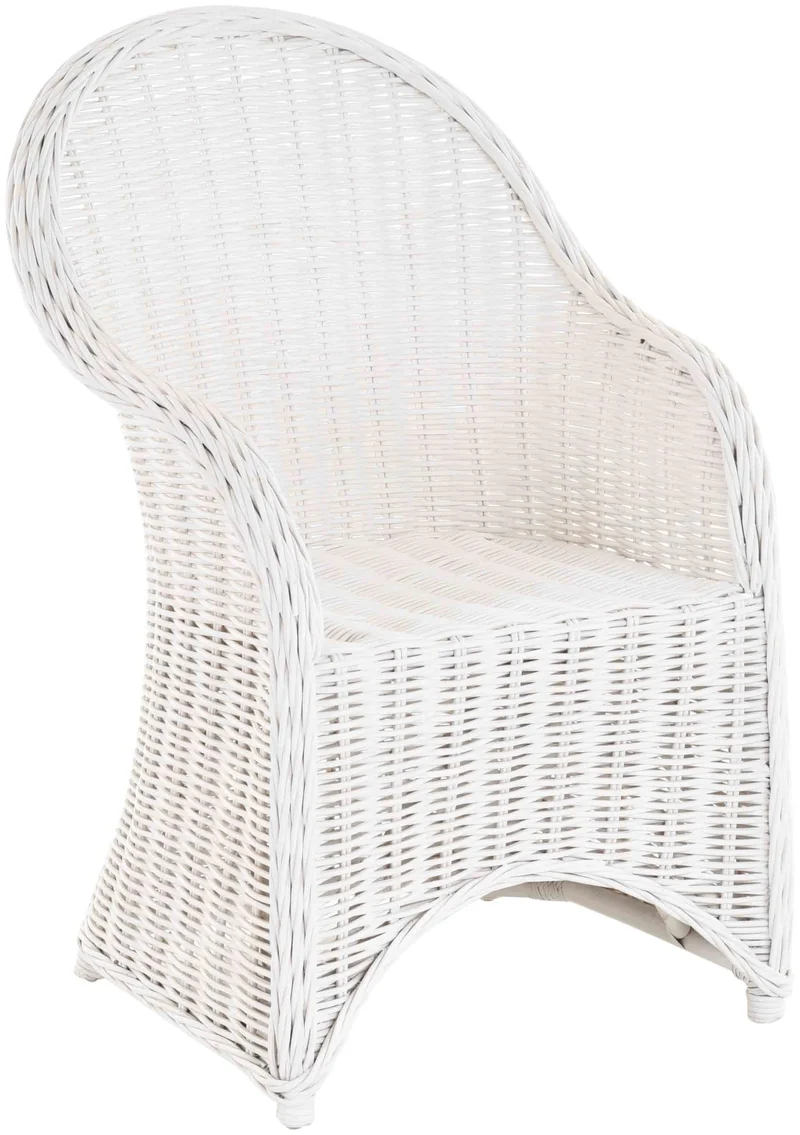 Fauteuil de salle à manger en rotin avec accoudoirs, blanc