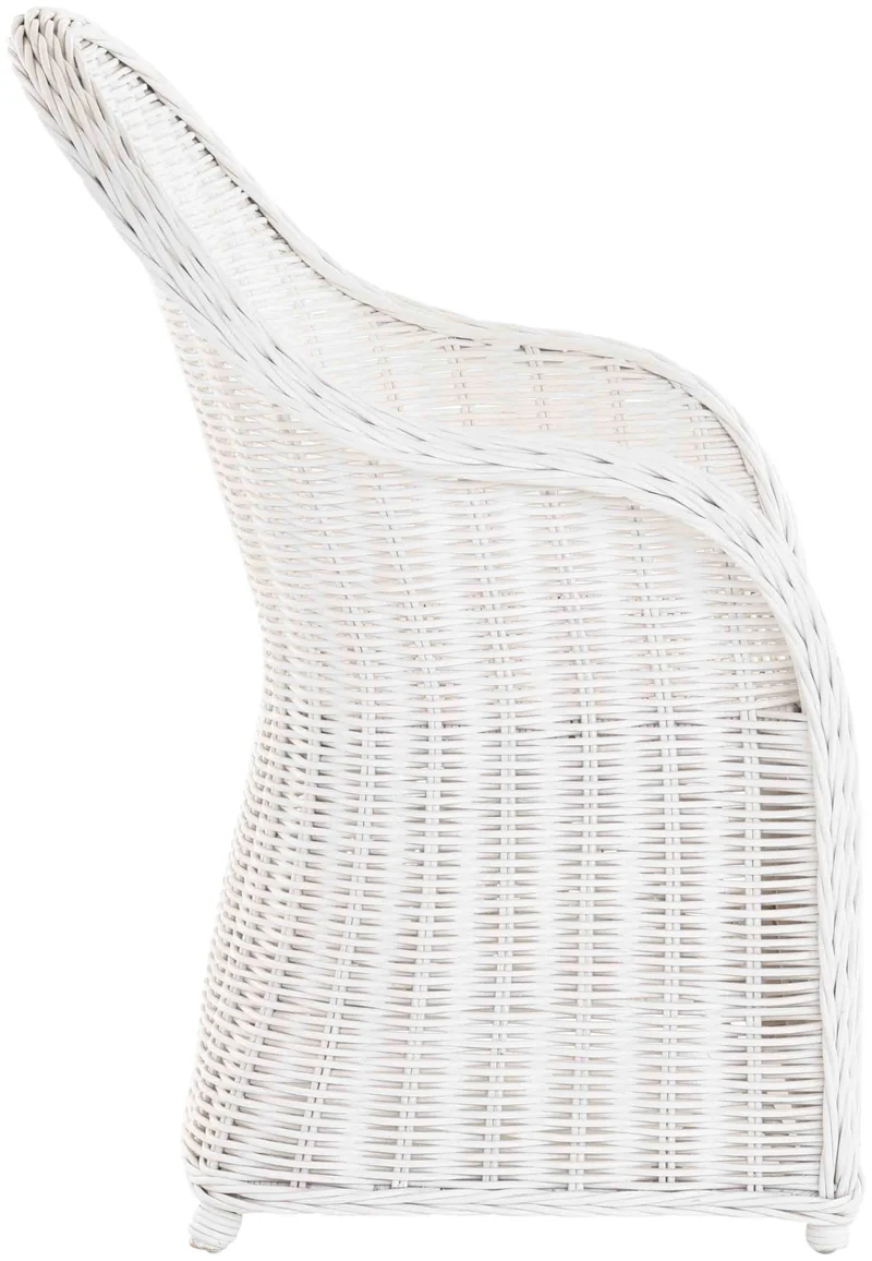 Fauteuil de salle à manger en rotin avec accoudoirs, blanc