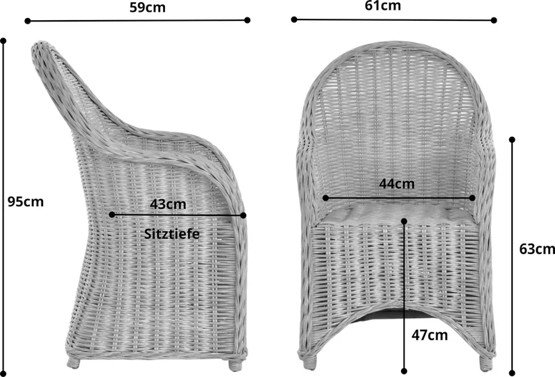 Fauteuil de salle à manger en rotin avec accoudoirs, blanc